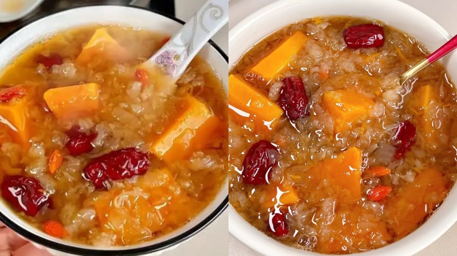 Để bồi bổ khí huyết, bạn có thể ăn món chè nấm tuyết bí đỏ.