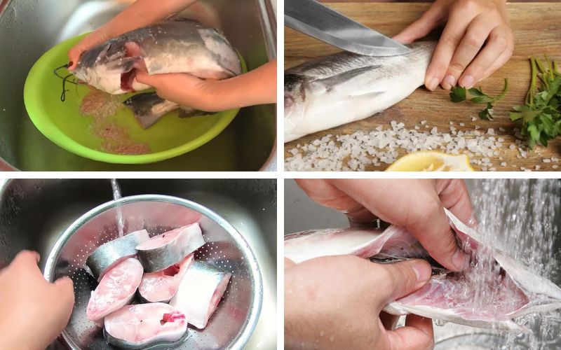 Sơ chế cá và các nguyên liệu trước khi nấu
